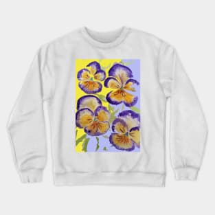 Viola Watercolor Purple Floral Pattern on Yellow and Lavender Crewneck Sweatshirt